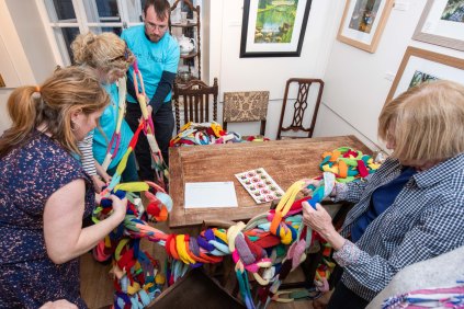 Amnesty Cardiff members Knit for Naz at Pettigrew Tea Rooms, Cardiff. May 2019